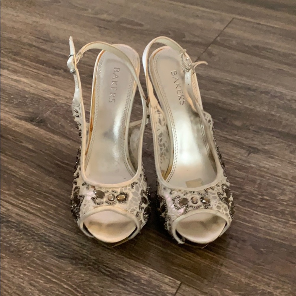 Sling back peep toe heels